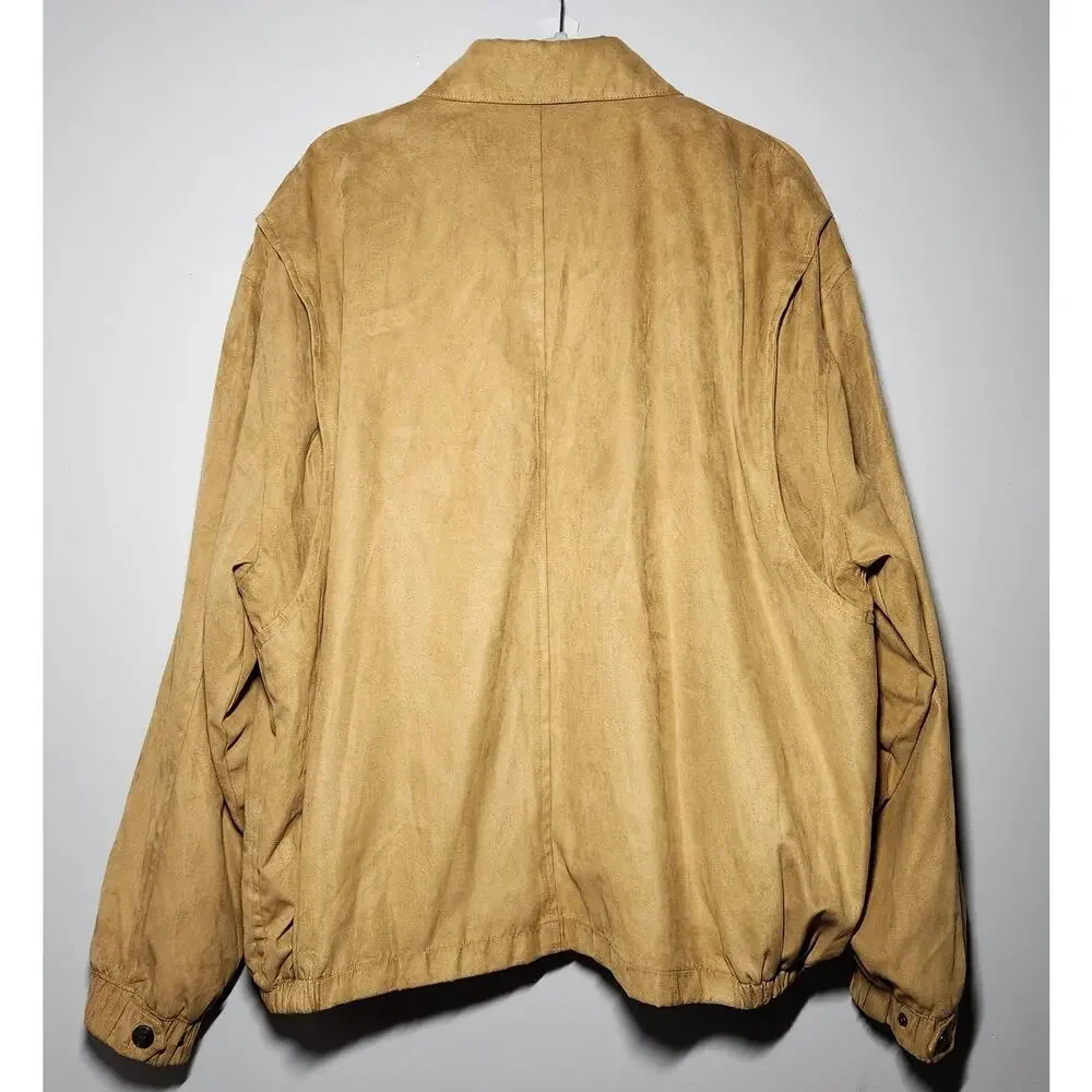 Weatherproof Tan Beige Faux Suede Biltmore Embroidered Bomber Jacket Men's XXL